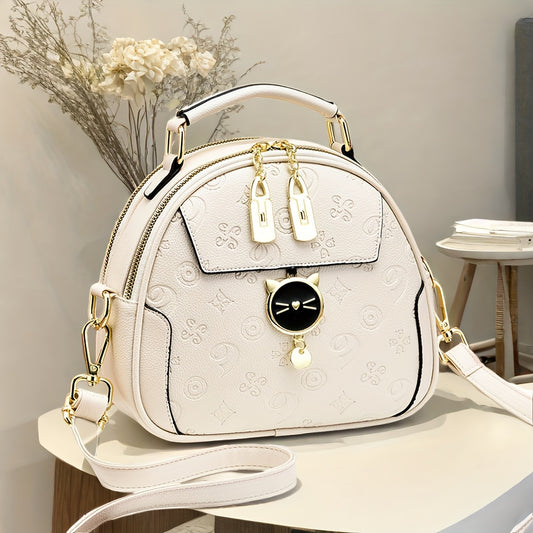 Stylish Women's Handbag - Two-Tone Red & White Design, Embossed Floral Pattern, Adjustable Crossbody Strap, Golden-Tone Hardware, Perfect for Casual Outings & Commuting, Ladies Handbags