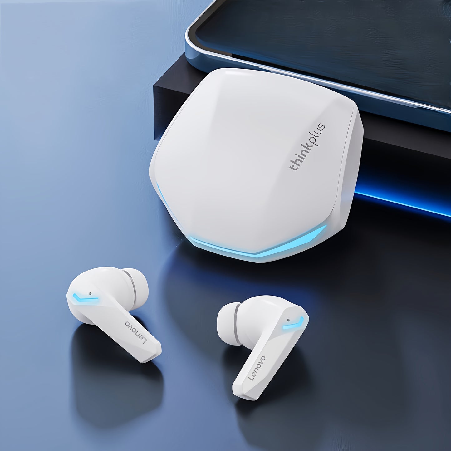 [Office Ready] Lenovo ThinkPlus GM2 PRO Wireless Earbuds - HiFi Sound, Tri-Band Analysis, Intelligent Noise Reduction, HD Calls, 350mAh Rechargeable Battery, USB Type-C Charging, Sleek Black Design with Blue Accents, Portable