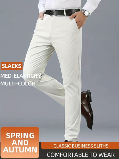 Men's Casual Solid Color Dress Pants - Polyester Blend, Woven, Regular Fit, All-Season Comfort, Adult Suit Pants