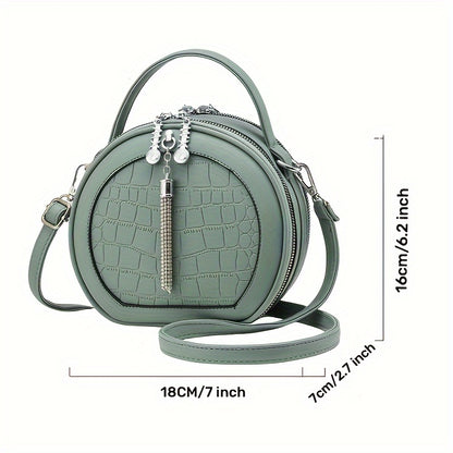 Round Crocodile Pattern Handbag, Fashion Mini Crossbody Bag, Women's Zipper Shoulder Purse
