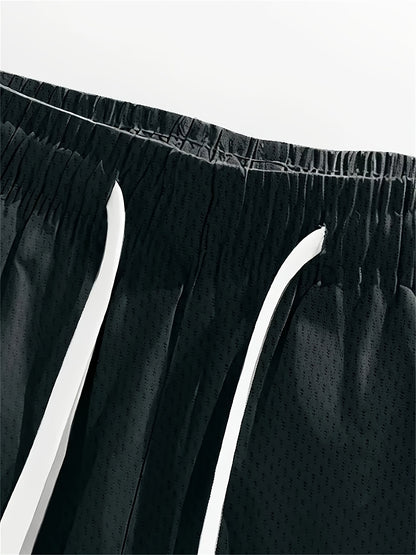 Men'S Summer Sports Workout Set - Crew Neck Short Sleeve T-Shirt & Shorts with "PARIS" Print, Striped Pattern, Knit Fabric, Slight Stretch, Polyester & Spandex Blend, Regular Fit
