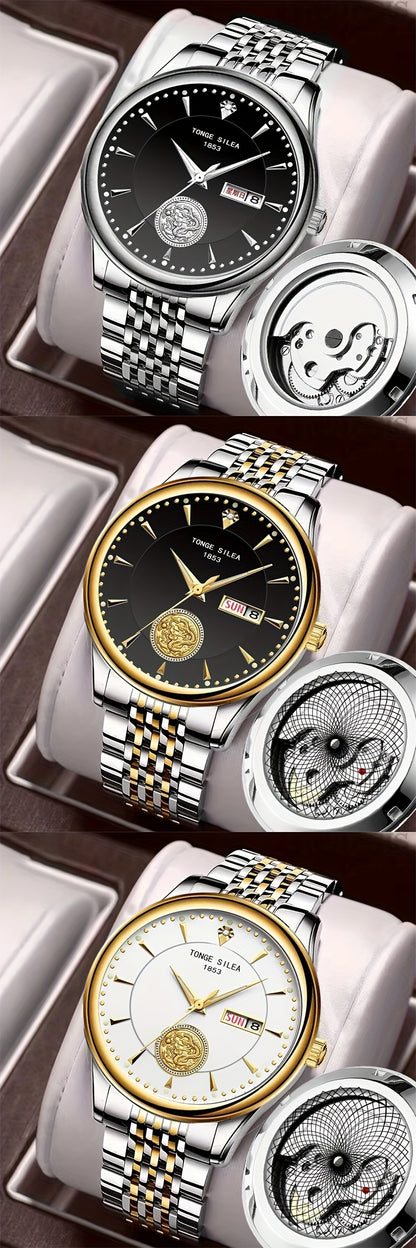 FOURRON Men's Luxury Stainless Steel Quartz Watch with Date & Calendar - Luminous, Fashionable Casual Design for Business, Travel & Casual Attire - Perfect Birthday Or Holiday Gift Valentine's Day