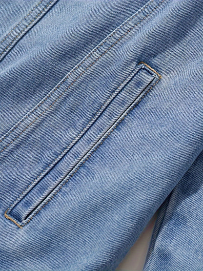 Men's Slim-Fit Denim Jacket - Casual Cotton Blend, Long Sleeve with Pockets, Machine Washable
