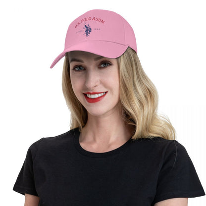 U.S. Polo Assn. Since 1890 - Adjustable Baseball Cap with Sun Protection, Classic Sporty Style, 1pc White Polyester Hat with Red & Blue Print, Perfect for Casual Outdoor Activities, Ideal Gift for Men and Wome