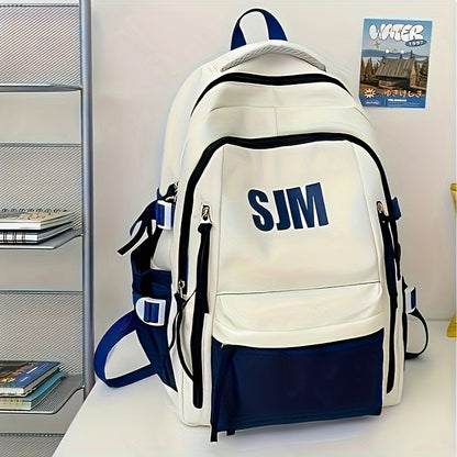 Stylish Unisex Nylon Backpack - Durable Casual Travel & School Bag with Adjustable Straps, White & Blue Design, Lightweight and Spacious for Everyday Use, School Backpack | Contrast Strap Design | Polyester Lined, Travel Back