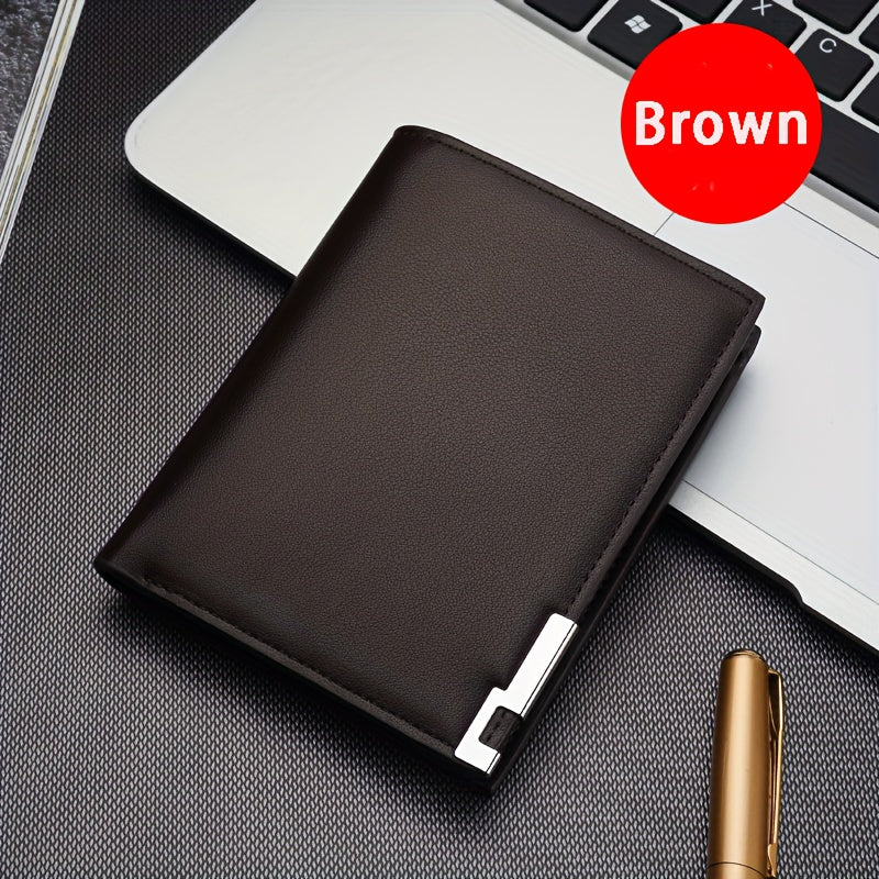 Men's Slim Faux Leather Wallet with Iron Edge - Trendy Korean Style, Black & Brown, Compact Design with Card Slots, Photo Holder & Large Banknote Compartment, Perfect for Everyday Use, Cardholder | Modern Look | Metallic Trim