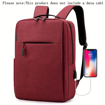1pc Lightweight Business Laptop Backpack, 33.02/35.56/38.1 cm Computer Bag with USB Charging Port, Adjustable Straps, Zipper Closure, Polyester Lining, Wet Wipe Clean, Black Fabric Travel & Student Bookbag for Men and Women,