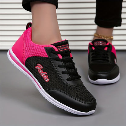 Women'S Breathable Lightweight Running Shoes - Black & Pink Checkered Design, Low-Top Lace-Up Sneakers with EVA Sole for Casual, Travel & Light Jogging, All-Season Comfort, Ladies Sneakers, Stylish Sportswear, Cushioned Suppo