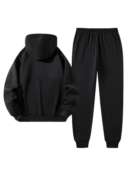 Men'S Sporty Two-Piece Hoodie and Pants Set - Gray with Black Logo, Non-Stretch Fabric, Regular Fit, Pockets, Ideal for Fall/Winter, Casual Wear|Hooded Sweatshirt|Pocketed Pants, Sweater Hoodie