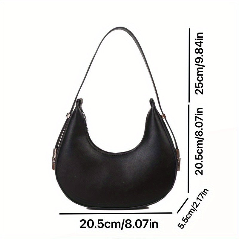 1pc Trendy Crescent Moon Shoulder Bag for Women - Large Capacity, Casual Underarm Purse in Black/Brown/White/Beige, with Polyester Lining, Zip Closure, Perfect for Commuting & Everyday Use, Crossbody Purse, Minimalist Handbag
