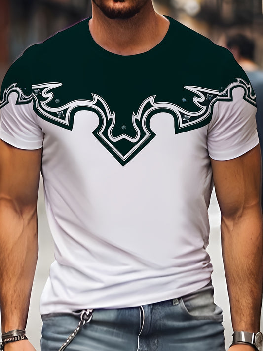 Men's Casual 3D Print Graphic T-Shirt - Summer Breathable Regular Fit Tee with Bold Bull Horn Design, Machine Washable