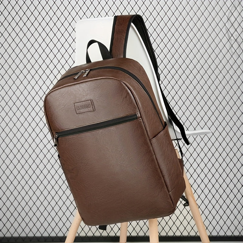 Men'S Lightweight Faux Leather Laptop Backpack - Stylish Black & Brown Design with Adjustable Straps, Tablet Compartment, and Multiple Zippers for School, Office, and Daily Commute, Backpack for School, Office Essentials Carr
