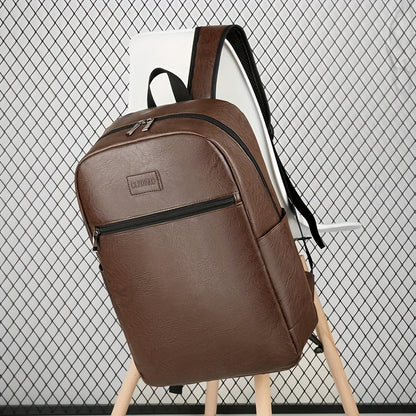 Men'S Lightweight Faux Leather Laptop Backpack - Stylish Black & Brown Design with Adjustable Straps, Tablet Compartment, and Multiple Zippers for School, Office, and Daily Commute, Backpack for School, Office Essentials Carr