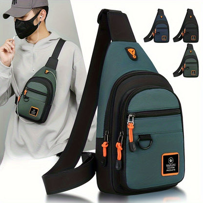 Stylish Men's chest bag with lightweight canvas material, available in black, gray, and blue. Fashionable casual waist pack for outdoor sports, perfect as a gift for men