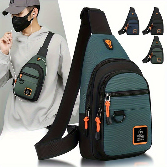 Stylish Men's chest bag with lightweight canvas material, available in black, gray, and blue. Fashionable casual waist pack for outdoor sports, perfect as a gift for men