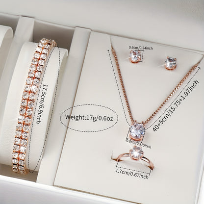 Women's Casual Quartz Watch with Frosted Scale Dial + Jewelry Set 6pcs/set without Watch Box