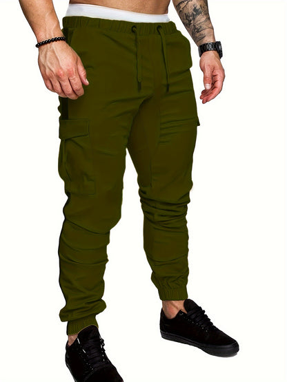 Men's Striped Track Pants With Multi Pockets, Active Drawstring Joggers For Outdoor Activities Gift