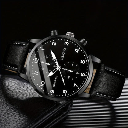 1pc Fashionable Men'S Quartz Watch, Large Dial, Zinc Alloy Case, Round Dial, Faux Leather Strap, Battery Powered, Electronic Drive, Non-rechargeable Button Battery, Business Style Wristwatch (Watch Box Not Included)