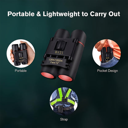 Mini Binoculars 8x21 HD Compact Folding Telescope for Birdwatching, Travelling, Hiking, Sightseeing, Outdoor, Adults Gift for Thanksgiving day, Christmas. Xmas, Halloween
