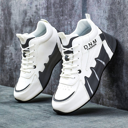 Men'S Fashion Classic Sneakers, Low Top Lace-up Athletic Shoes, Shock Absorbing Breathable Running Shoes, Durable Thick Sole Skateboard Shoes, Solid Color Graphic Design, Round Toe, Faux Upper/Sole, Fabric Inner, EVA Insole f