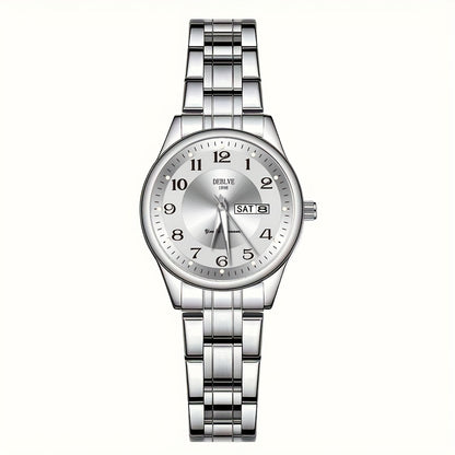DEBLVE Women'S Ultra-Thin Stainless Steel Quartz Watch - Stylish, Lightweight, IPX7 with Calendar, Luminous Day Display, and Stainless Steel Band - Perfect for Casual Wear, DEBLVE