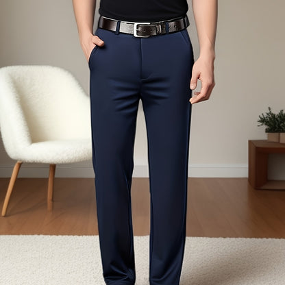 Men'S Classic Black Dress Pants - Nylon Blend, Straight Leg, Straight Leg Pants for Business Occasions