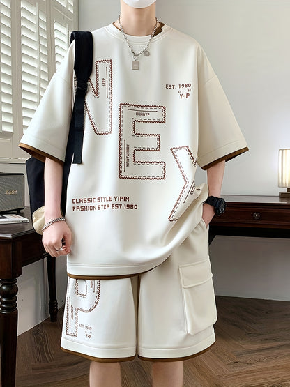 Pei Kuan's Choice Summer Men's Sports Suit Youth Student Casual Suit Two-piece Suit T-shirt Shorts Set Short Sleeve Shorts Set One Suit Breathable and Comfortable Sweat Absorbent