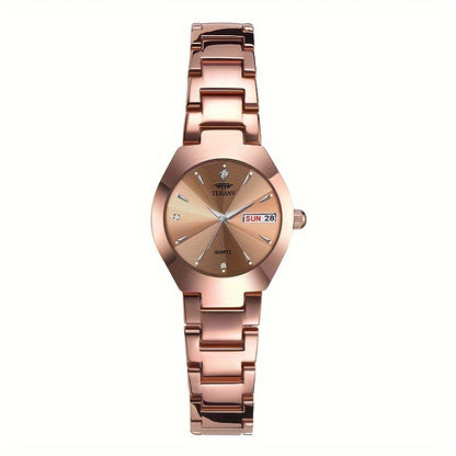 1 New Fashionable Quartz Ladies' Watch with Date Display - Black Dial, Luminous Hands & Markers, Stainless Steel Band, Casual Style, Travel & Business Use, Casual Style Watch | Minimalist Design | Quartz Movement