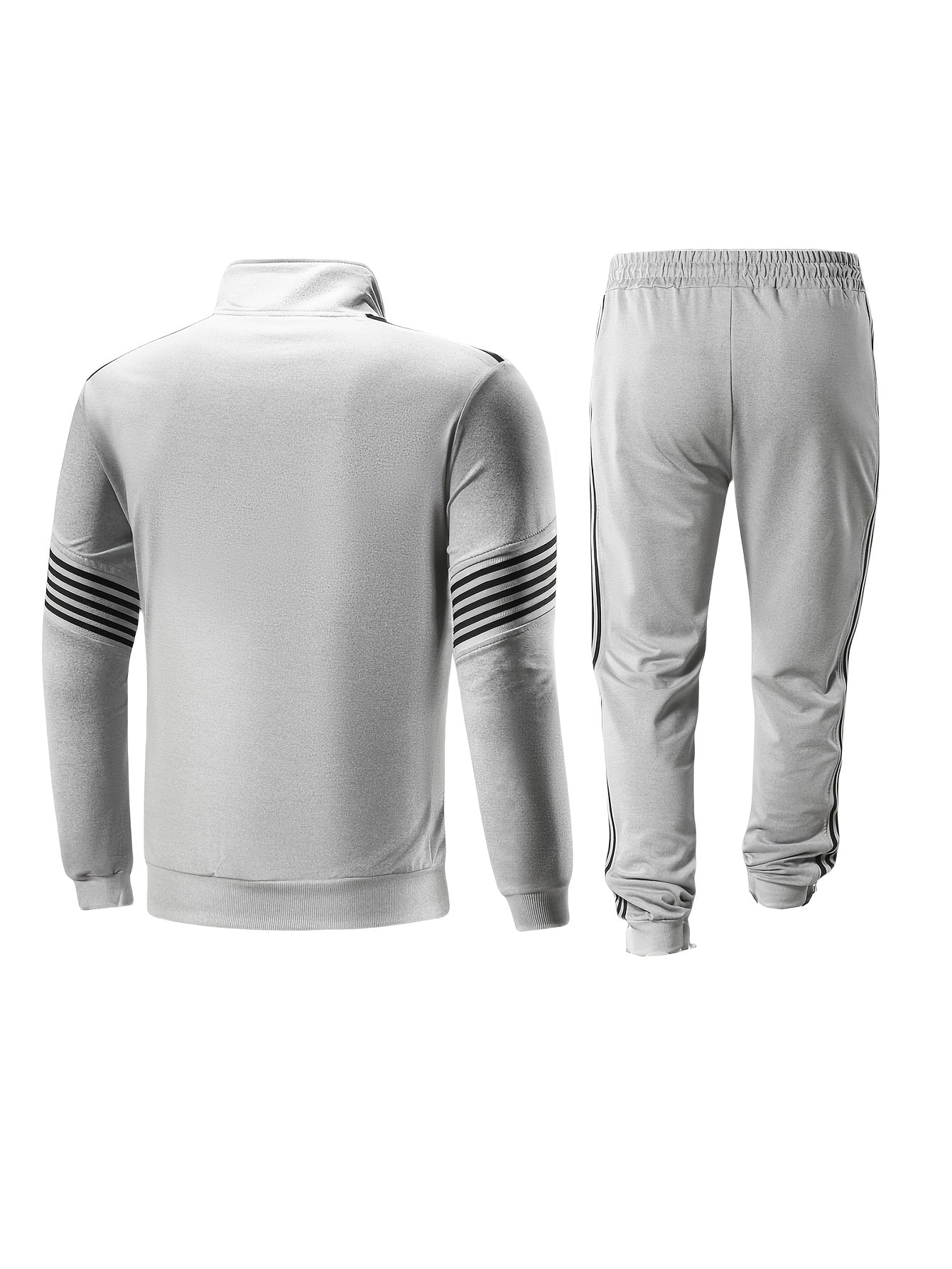 Men'S Spring And Autumn Sports Leisure Set Featuring a Stand-Up Collar Zip-Up Long Sleeve Top, Drawstring Waist Long Pants, Suitable for Running, Outdoor Fitness, And Home Wear, with Pockets And Zippers.