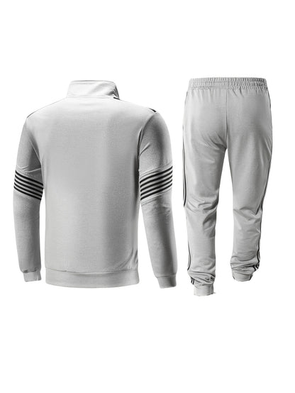 Men'S Spring And Autumn Sports Leisure Set Featuring a Stand-Up Collar Zip-Up Long Sleeve Top, Drawstring Waist Long Pants, Suitable for Running, Outdoor Fitness, And Home Wear, with Pockets And Zippers.