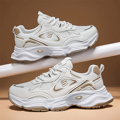 Men'S 2025 New Fashionable Low-Top Sneakers with Thick Sole - Non-Slip, Outdoor Casual Shoes for Teenagers and Young Adults, White and Golden Accents, All-Season Comfort, Casual Footwear | Modern Sneaker Design | Rubber Base