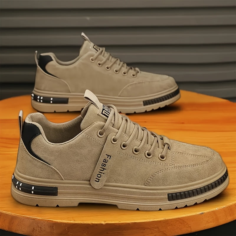 Men'S All-Season Low Top Sneakers, Solid Color, Non-Slip Durable Sports Casual Shoes, Breathable Fabric Lining, Round Toe, Lace-Up Closure, Faux Upper, PVC Sole, Cloth Insole - Versatile for Casual & Sports Use