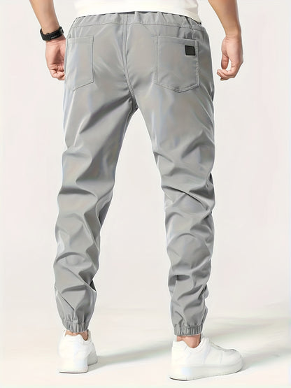 Men's Solid Color Drawstring Cargo Pants - Casual, Loose Fit with Multiple Pockets, Machine Washable