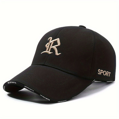 "R" Embroidered Baseball Cap - Sleek Black Dad Hat with Curved Brim, Comfortable & Breathable, Ideal for Outdoor Activities, One Size Fits All