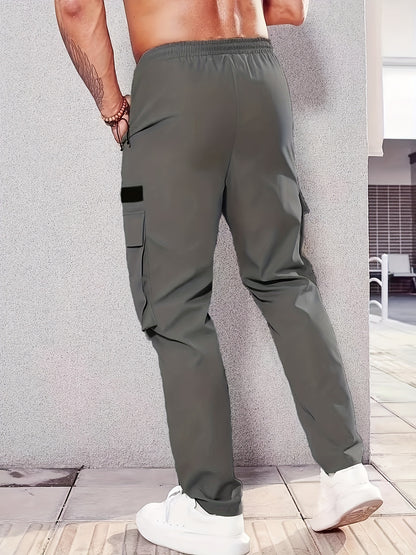 1pc Men'S Fashion Casual Cargo Pants, Solid Color Polyester Non-Stretch Fabric, All-Season Regular Fit with Multiple Pockets, Woven Straight-Leg Trousers for Sports and Leisure