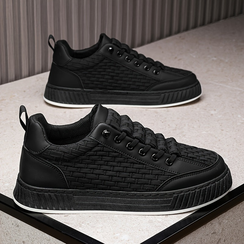 [Urban Appeal] Trendy Solid Color Low Top Sneakers, All-Season Lace-Up Casual Shoes with Faux Upper, Fabric Inner, Rubber Sole, and Comfortable Cloth Insole, Versatile Trainers | Modern Sneakers | Durable Rubber Sole