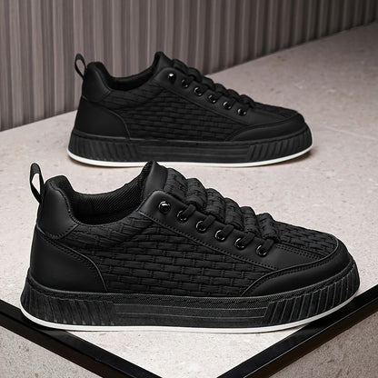[Urban Appeal] Trendy Solid Color Low Top Sneakers, All-Season Lace-Up Casual Shoes with Faux Upper, Fabric Inner, Rubber Sole, and Comfortable Cloth Insole, Versatile Trainers | Modern Sneakers | Durable Rubber Sole