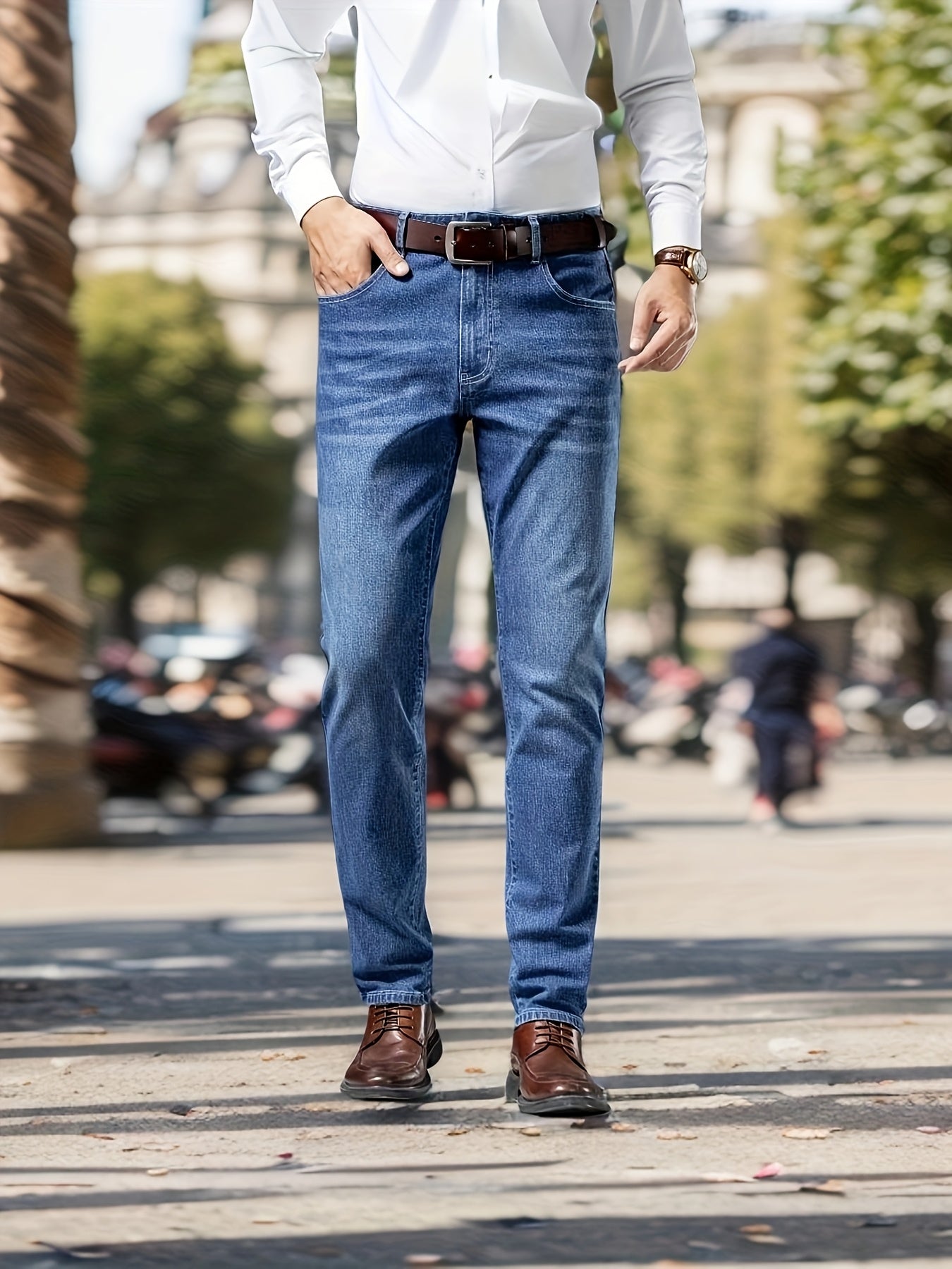 New Autumn Lightweight Business Casual Men'S Jeans, Stylish Slim-Fit Long Pants with Elastic Fabric.