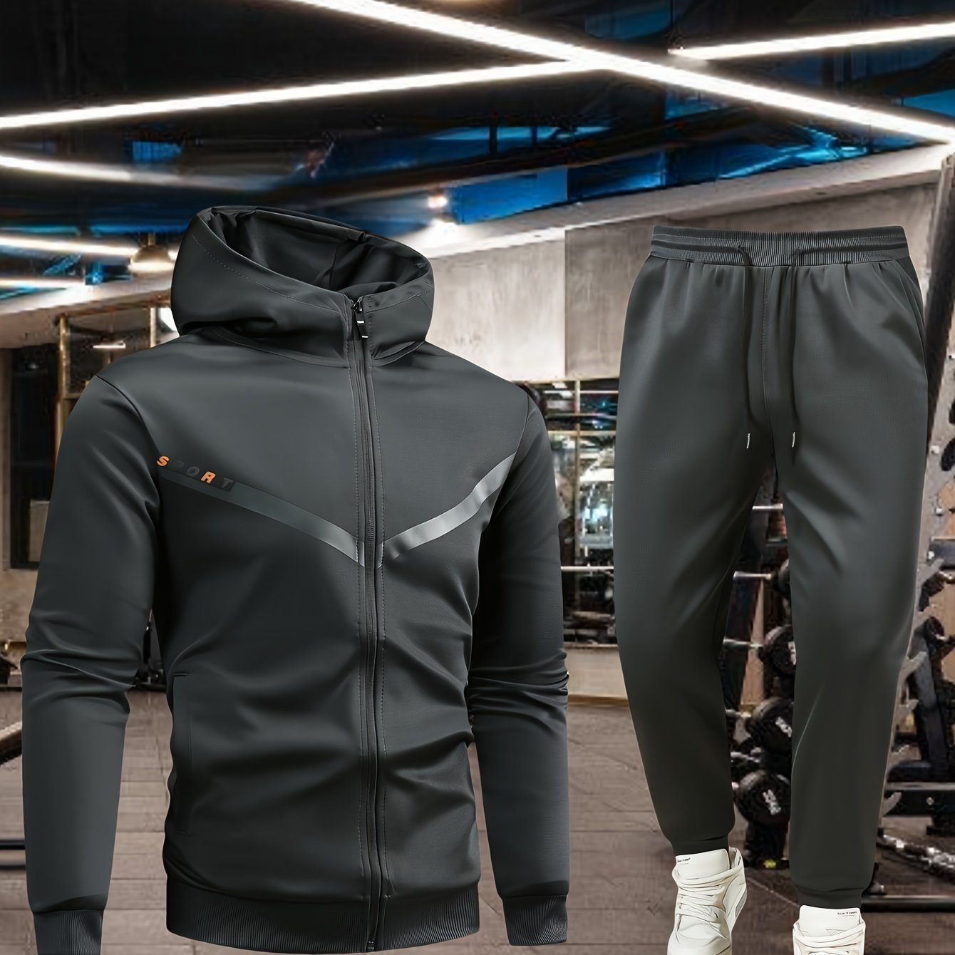 Men'S Sports Casual Suit, Spring and Autumn Hooded Cardigan Sweatshirt Set, Outdoor Sports Running Wear Fitness Home Clothes High-Quality Two-Piece Men'S Top and Bottom Outfit