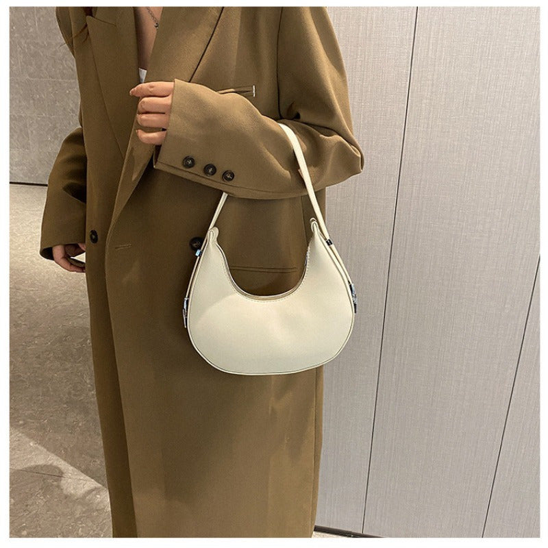 1pc Trendy Crescent Moon Shoulder Bag for Women - Large Capacity, Casual Underarm Purse in Black/Brown/White/Beige, with Polyester Lining, Zip Closure, Perfect for Commuting & Everyday Use, Crossbody Purse, Minimalist Handbag