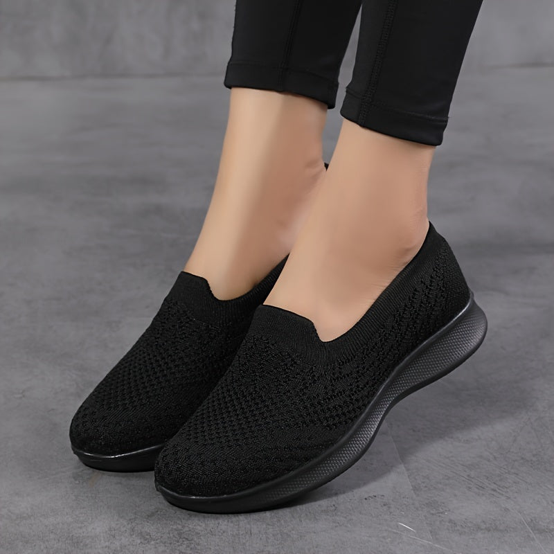 Women's Casual Slip-On Sneakers, Breathable Mesh Lightweight Flat Shoes For Work, Versatile Low-Top Sports Shoes Plus Size