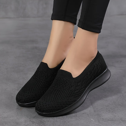 Women's Casual Slip-On Sneakers, Breathable Mesh Lightweight Flat Shoes For Work, Versatile Low-Top Sports Shoes Plus Size