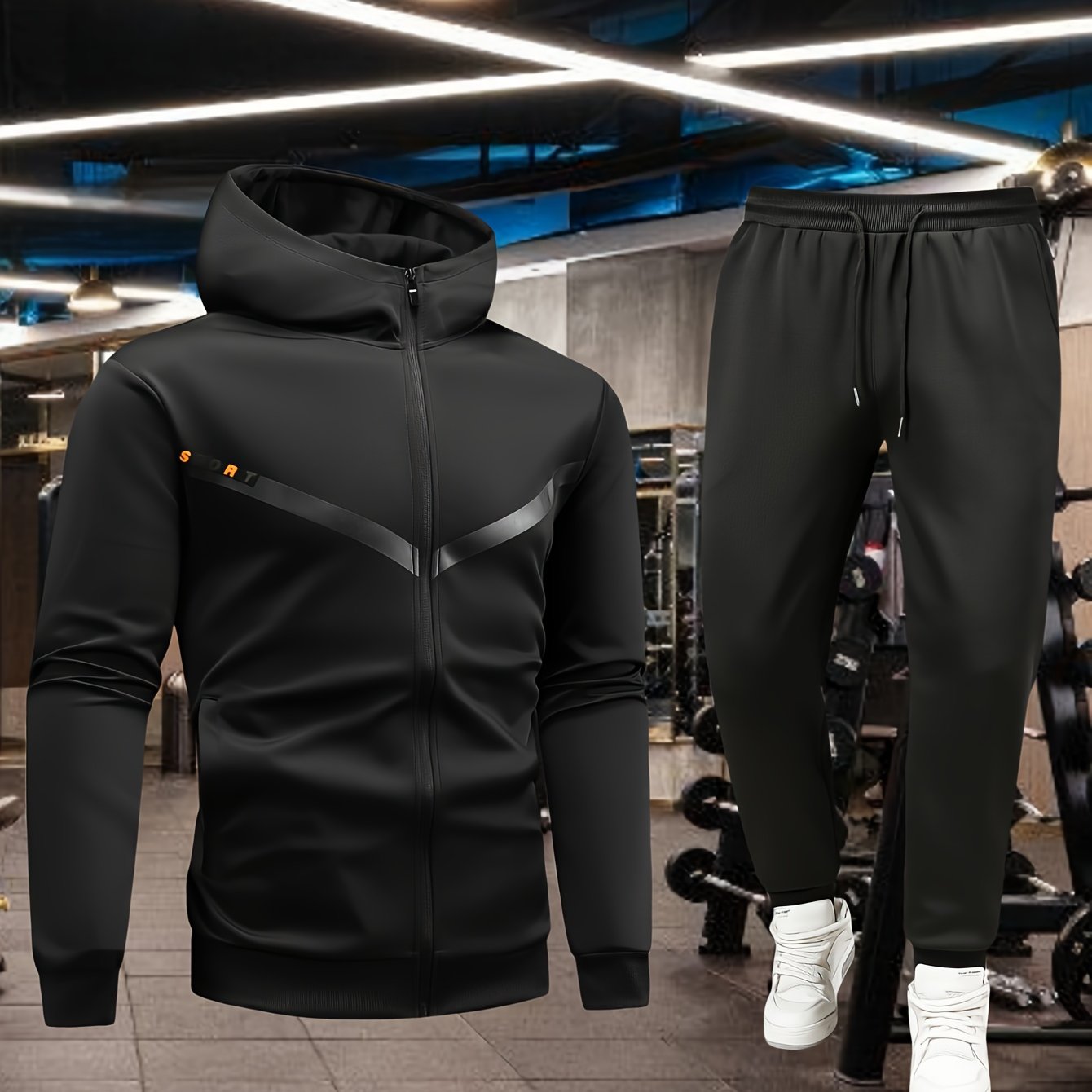 Men'S Sports Casual Suit, Spring and Autumn Hooded Cardigan Sweatshirt Set, Outdoor Sports Running Wear Fitness Home Clothes High-Quality Two-Piece Men'S Top and Bottom Outfit