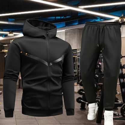 Men'S Sports Casual Suit, Spring and Autumn Hooded Cardigan Sweatshirt Set, Outdoor Sports Running Wear Fitness Home Clothes High-Quality Two-Piece Men'S Top and Bottom Outfit
