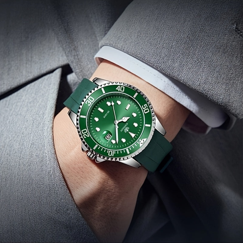 Men'S Square Dial Alloy Watch - Stylish & Durable Silicone Strap, Quartz Movement, Pointer Display, Date Feature, Ideal for Business Casual, Battery Powered (Non-Rechargeable), Everyday Watch|Stylized Dial Design|Durable Cons