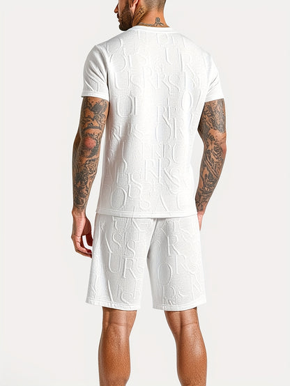European and American Style Men's Fashion Set with Letter Pattern Round Neck Short Sleeve T-shirt + Shorts