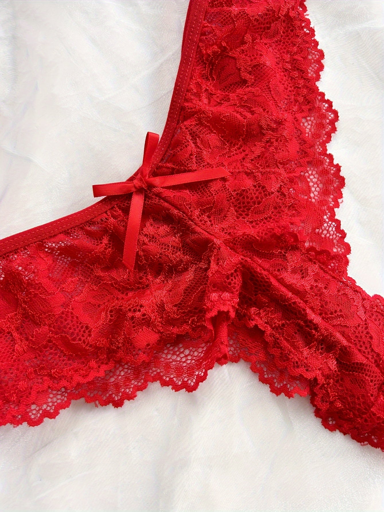 Sexy and Romantic Sleepwear Set, Solid Color Lace Camisole with Matching Panties, V-Neck Design Accentuating Elegant Neckline, Delicate Lace Pattern for Softness. Flared Hem and Ruffled Front Add Graceful Charm, Perfect for a