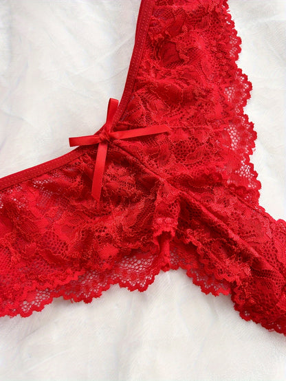 Sexy and Romantic Sleepwear Set, Solid Color Lace Camisole with Matching Panties, V-Neck Design Accentuating Elegant Neckline, Delicate Lace Pattern for Softness. Flared Hem and Ruffled Front Add Graceful Charm, Perfect for a
