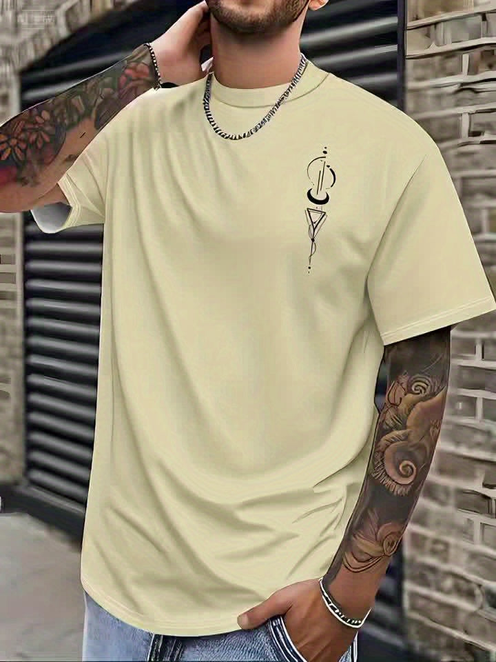 Men's 3D Graphic Short Sleeve T-Shirt - Casual Round Neck Tee with Random Print, Machine Washable & Non-Transparent Fabric for Casual Attire, Summer Outfit, Modern Design, Breathable Material, Printed Shirt, Young Adults
