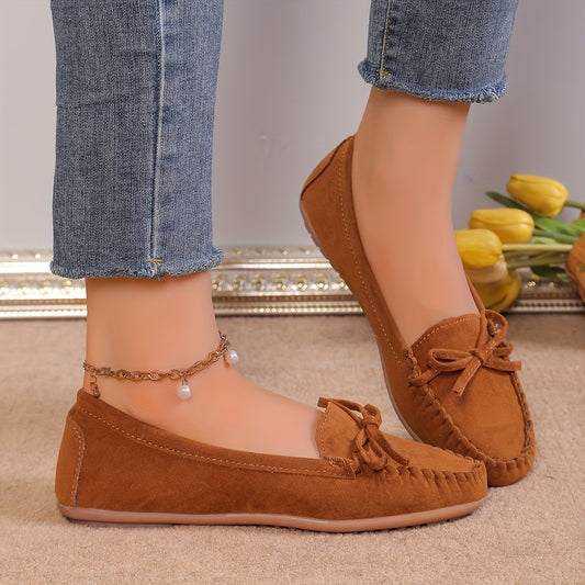 Women's Casual Slip-On Sneakers With Butterfly Knot, Breathable And Lightweight, Rubber Outsole, Fleece Lining, Perfect For Autumn